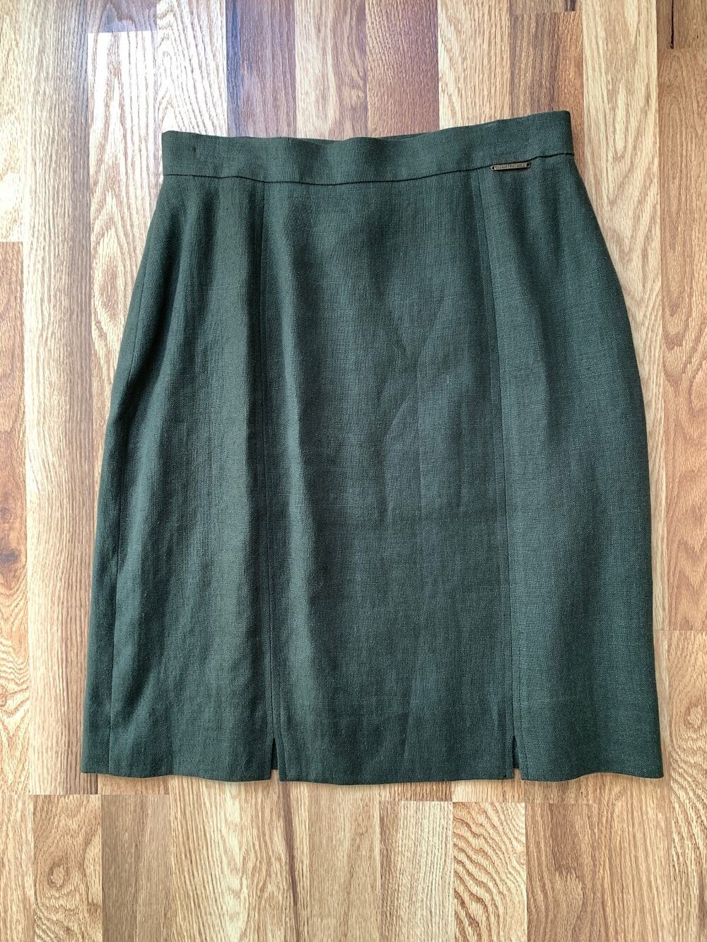 Geiger Collection Austria Linen Pencil Skirt Forest Green Vintage EU 42, US 10